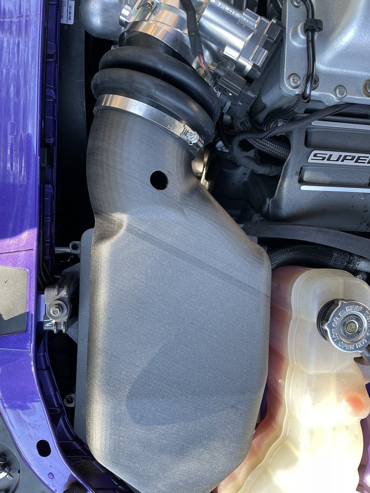 Dodge Challenger Hellcat stock air box lid prototype installed in engine bay